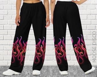 Boho Pink Flames, Wide-Leg Fire Pants, Hippie Pants, Flame Pants, Flame Leggings, Flame Trousers, Hippie Boho Festival Flames