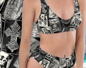 Gothic Bikini, Tarot Card and Gothic Inspired Recycled High-Waisted Bikini | Divination, Witchcraft, Astrologer, Alternative Witchy Alt Girl