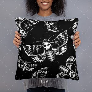 Gothic Deaths Head Hawkmoth Pillow – Dark Bedroom Decor