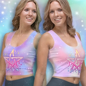Pastel Goth Ombre Dripping Pentagram Japanese Menhera Decora UFO Galaxy SciFi Crop Top, Flying Saucer, Space Goth, Cybergoth, Pentagram Top