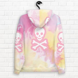 Pastel Tie Dye Hoodie, Pink Jolly Roger Skull, Harajuku Goth Fashion