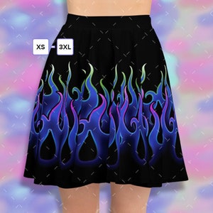 Blue Racing Flames, Fire Skirt Gothic Burning Witch, Hot Rod Flames, Rockabilly Gothic Psychobilly Skirt, Alternative Gothabilly Witch Skirt