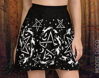 Gothic Skirt Magical Witchcraft Skirt, Pagan Skirt, Pentagram Skirt, Witch Skirt, alternative black and white Nu Goth Gothic Skater Skirt