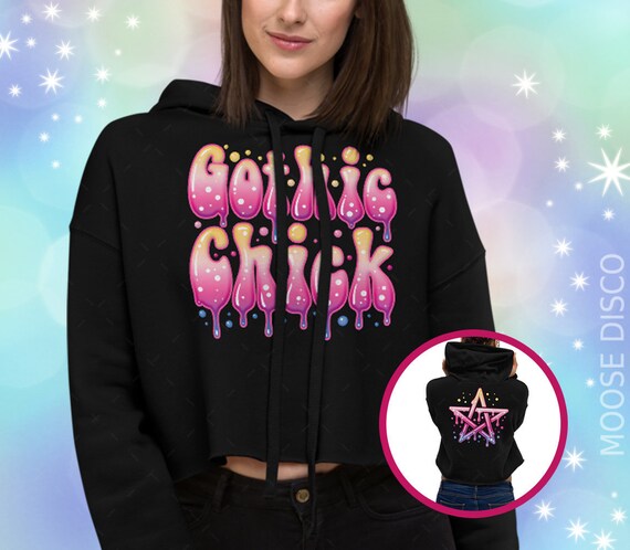 Paint drip print raw hem crop hoodie sales