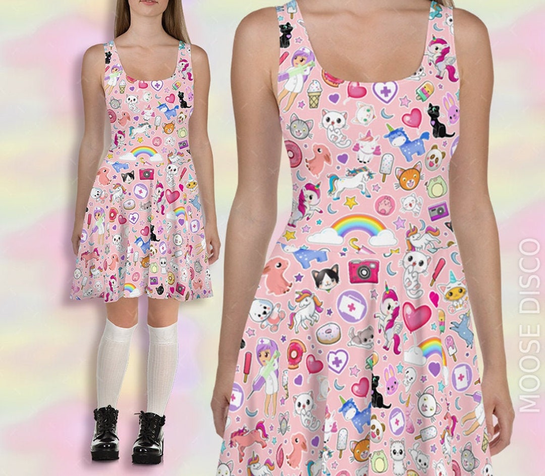 Pink Pastel Kawaii Dress Designed With Cute Decora Stickers Inspired by