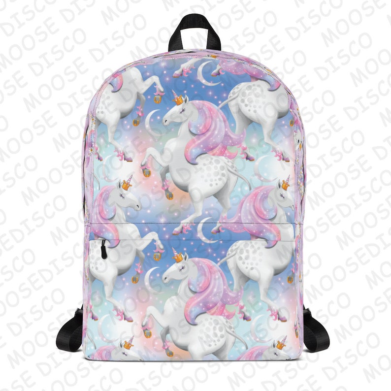 Midnight Unicorn Backpack in pink and blue unicorn sports bag suitable as a girls school bag unicorn carry all or as a unicorn laptop bag