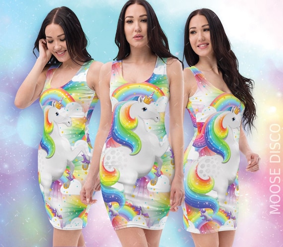 Rainbow Unicorn Dress Cute Women s Fantasy Unicorn Party Rave Outfit or Rainbow Decora Unicorn Festival Dress Ideal Summer Beach Dress Etsy Canada