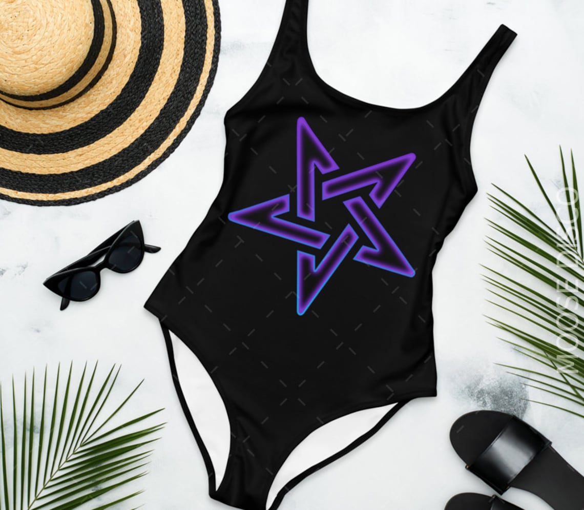 Gothic Swimsuit With Purple Pentagram Gothic Sports Gothic Etsy UK