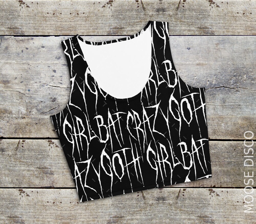 Bat Crazy Goth Girl Emo Punky Black and White Crop Top, Work Out