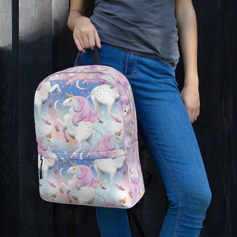 Midnight Unicorn Backpack in pink and blue unicorn sports bag suitable as a girls school bag unicorn carry all or as a unicorn laptop bag