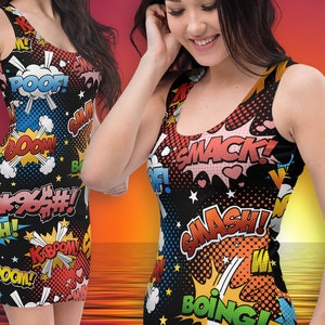 Rockabilly Comic Book Fitted Dress, 50s Rockabilly Comic Book Dress, Retro Rockabilly Dress