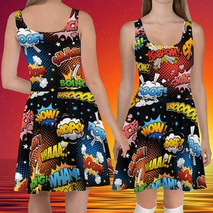 Rockabilly Comic Book Skater Dress, 50s Rockabilly Comic Book Skater Dress, Plus Size Rockabilly Dress