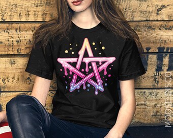Pastel Goth T-shirt, Gothic 70s Style Dripping Pentagram T-shirt | Space Goth Tshirt | Neon Goth | Cyber Goth T-shirt