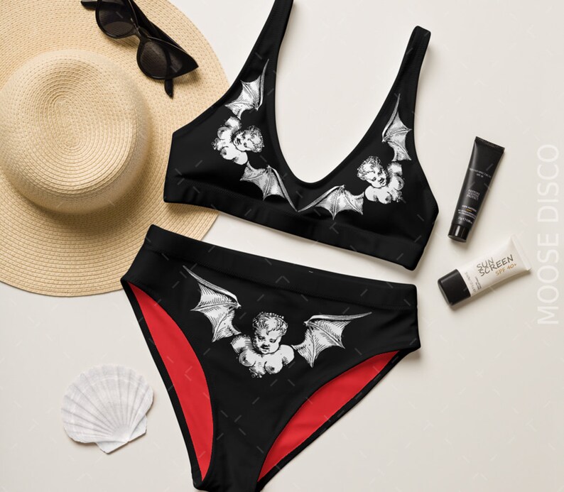 Gothic Vampire Bat Bikini, Alt Girl Bikini, Highwaisted Cherubs Bikini