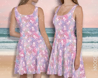 Rockabilly Pastel Pink Ombré Leopard Print, Jolly Roger Skater Dress, Party Dress, a perfect Summer Beach Holiday or Weekend Festival Dress