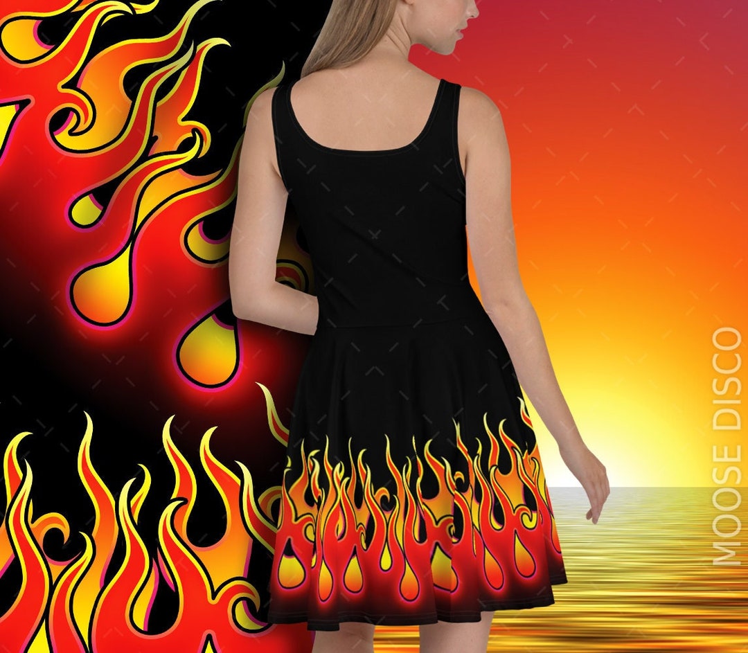 flame t shirt dress Vestido Tipo Camiseta Von Dutch Flame - Negro/Combinado