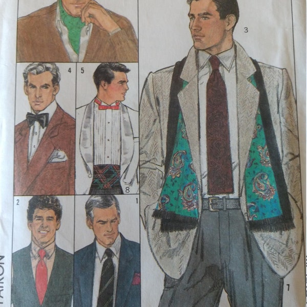 80's Simplicity #8785 Pattern One Size CONNOISSEUR Men's Ties - Bow,  Ascot, Cummerbund, Scarf