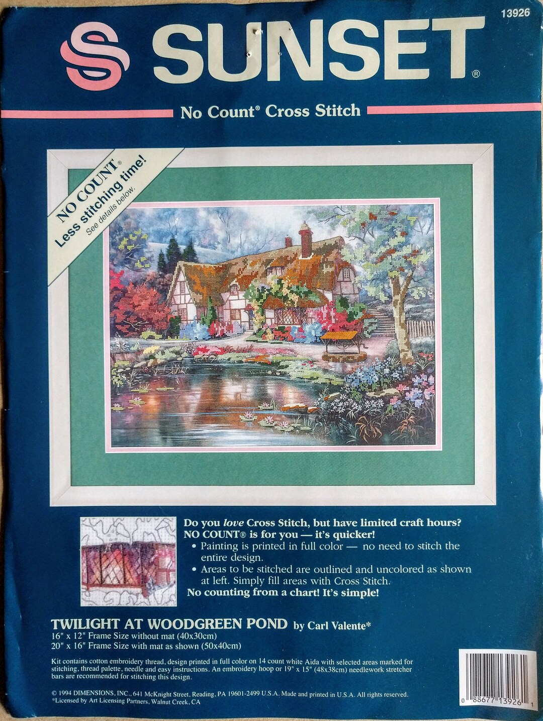 Twilight at Woodgreen Pond a 1994 Sunset 13926 No Count Cross Stitch