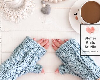 KNITTING PATTERN | Cable Ripple Fingerless Mittens | Texting Mittens | Cable Mittens | Hand Warmer Pattern |