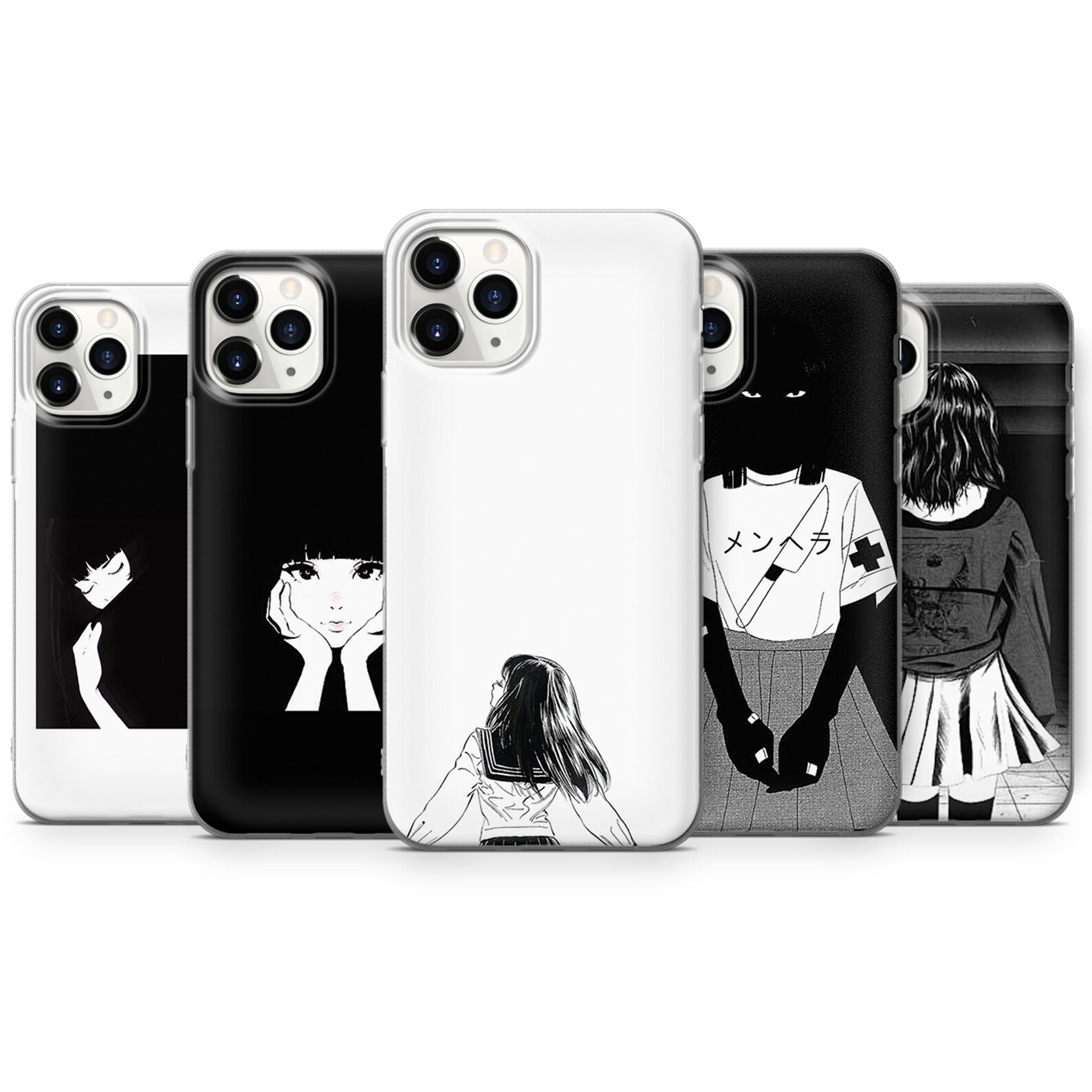 Black and White Girl Phone Case Stylish Artwork Girl Printed Etsy