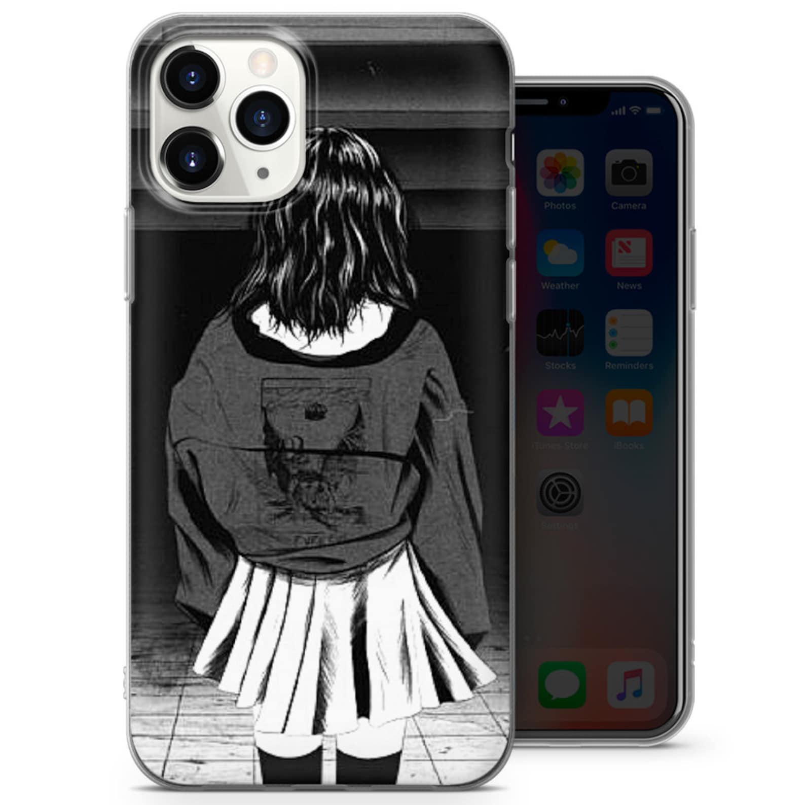 Black and White Girl Phone Case Stylish Artwork Girl Printed Etsy