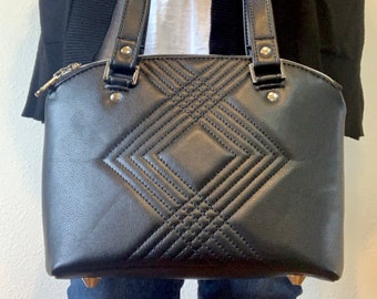 Quilted Women’s Black Handbag, geometric design, women's purse