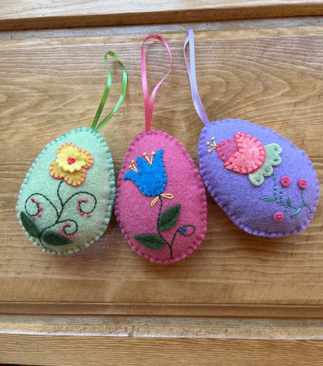 Felt Easter Eggs, Set of 3 Easter Eggs, Hand Stitched Wool Easter Eggs
