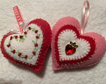 Wool Felt Heart Ornament, Mother's Day Heart Ornament, Hand embroidered heart, Hanging wool Valentine Heart, Mothers Day gift, READY TO SHIP