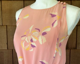 vintage 1980 Mary McFadden for Jack McQueen silk pink pastel floral dress, small