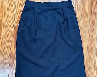 1970s black high waist linen pencil skirt