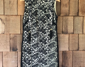 1960s Black Lace Party Dress - Floral Bows, Beaded Tassels, Small