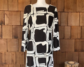 Vintage 1960s black and white mod dress, bell sleeve dress, 60s dress