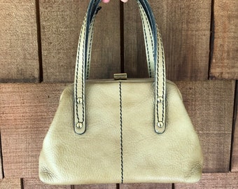Vintage 1940s Oat Leather Handbag: Structured Top Handle Purse
