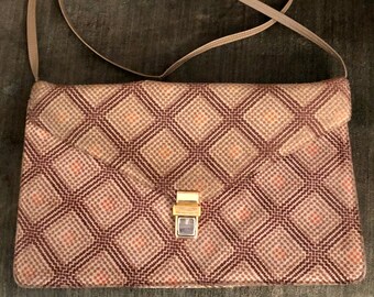 Vintage Snakeskin Clutch Salmon Pink Beige and Brown Clutch Purse 1970/'s Hand Bag 80/'s leather Reptile Purse Convertible Crossbody