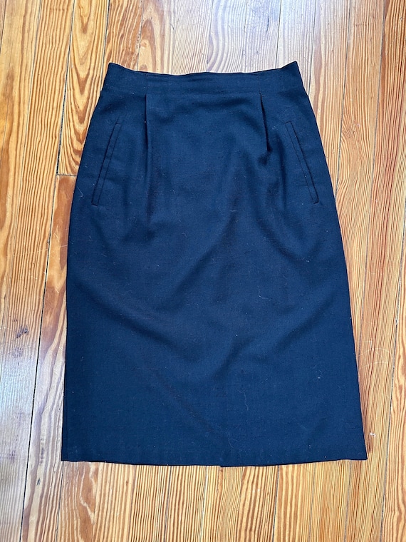 1970s black high waist linen pencil skirt