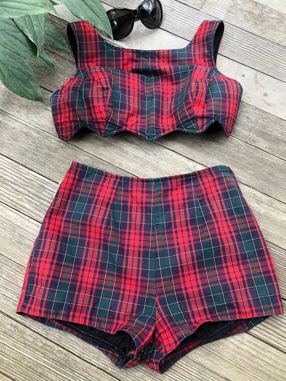 1960s, Beach Party, Red / blue Tartan, bikini, XS