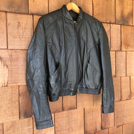 1980s Vintage Black Moto Bomber Jacket by Wilson … - image 2