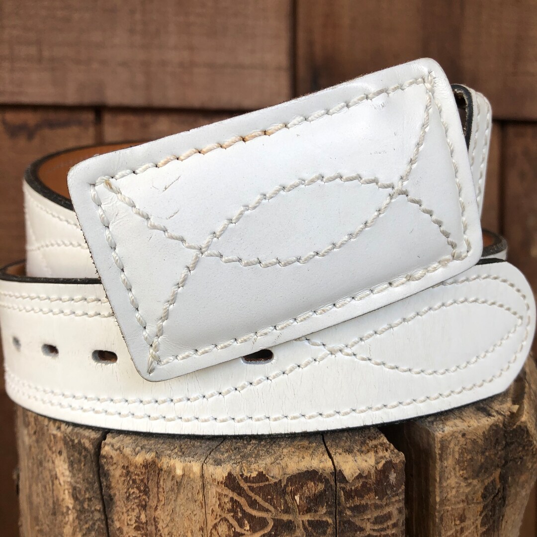 Vintage Chunky White Leather Western Style Belt, Unisex Western Wear ...
