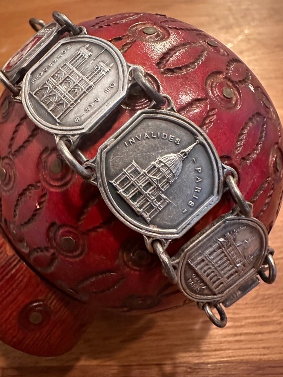 Vintage 1920s silver metal Paris souvenir link bra