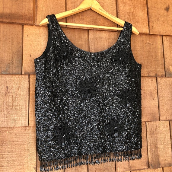 Vintage Black Sequin and Bead Top | 50s style - image 3