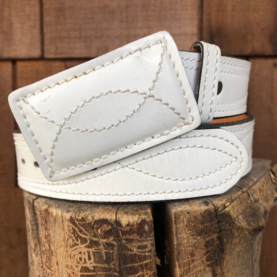 Vintage chunky white leather western style belt, unis… - Gem