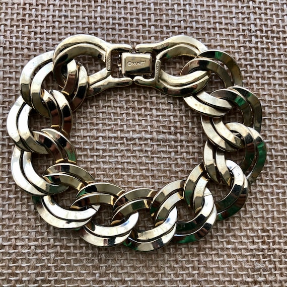 1980s Monet Bracelet, Double Link Bracelet, Vinta… - image 1