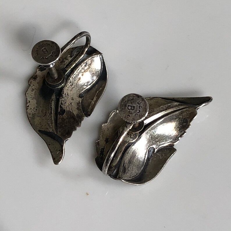 1940s Sterling Earrings, Leaf Earrings, Vintage Sterling, Beaucraft Earrings image 3