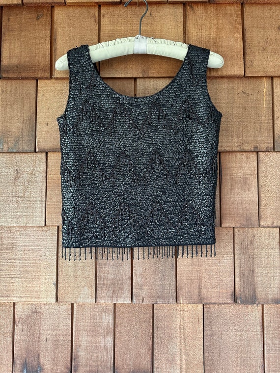 Vintage 1960s black beaded and sequin sleeveless t