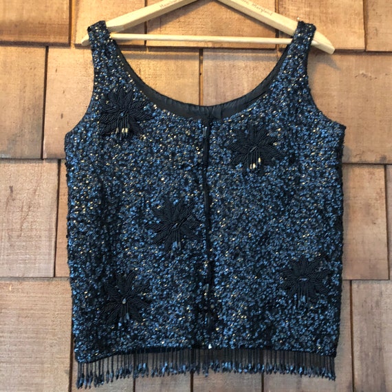 Vintage Black Sequin and Bead Top | 50s style - image 5