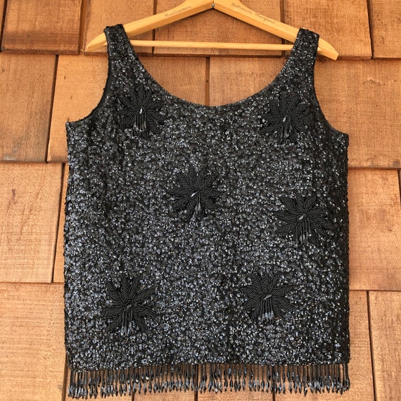 Vintage Black Sequin and Bead Top | 50s style - image 2