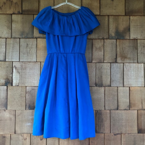 1950s Dress, Vintage Party Dress, Blue Taffeta  D… - image 1