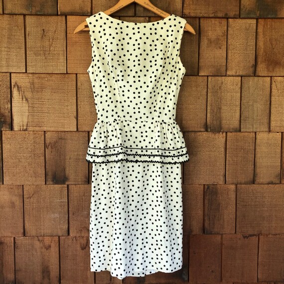 strapless open back dress Vintage Robbie Bee Floral Polka Dot Peplum Dress