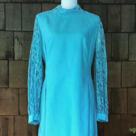 Vintage 1960s blue dress by Sylvia Ann, lace bish… - image 1