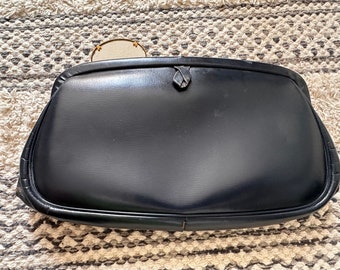 Vintage 1950s navy blue leather clutch